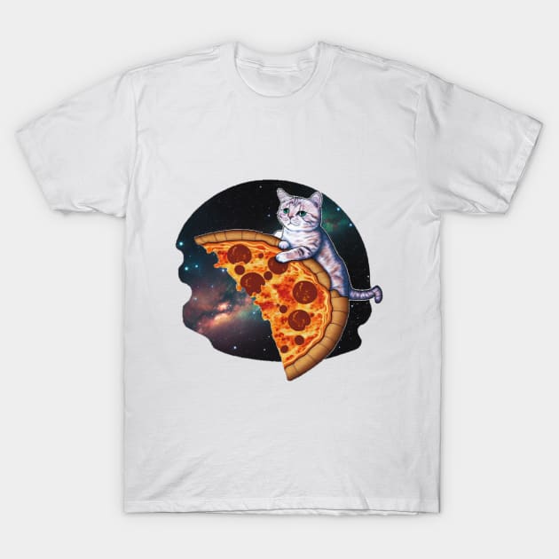 Cat retro vintage riding a slice of pizza in space T-Shirt by Zachariya420